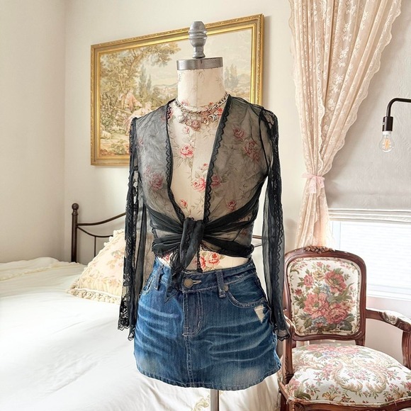 Jackets & Blazers - black lace jacket shrug  70s Fredericks of Hollywood